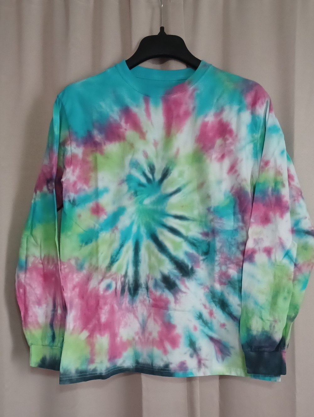 Handmade Custom Long Sleeve Spiral Tie Dye Crewneck Top Youth XL/Unisex Adult XS